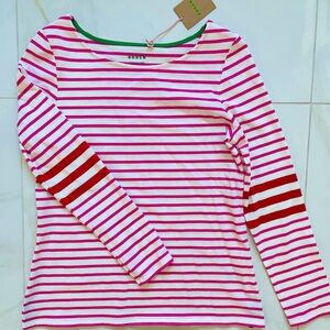 Boden Vibrant Pink and Red Striped Long Sleeve Tee NWT